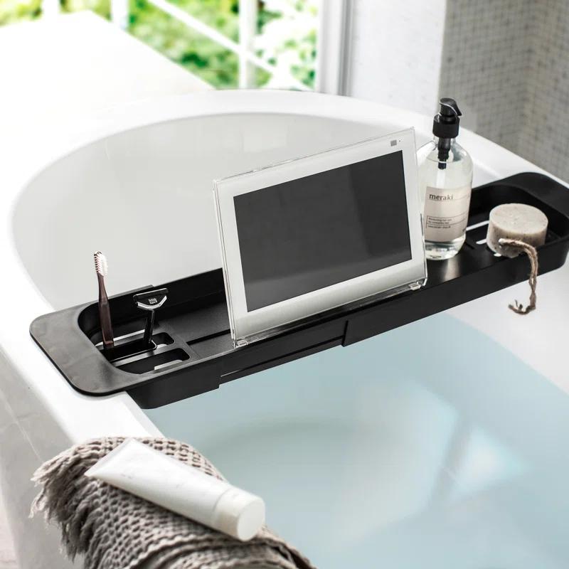 Yamazaki Home Tower Yamazaki Home Expandable Bathtub Caddy - Bathroom Tray Table Holder, 1.77" Height