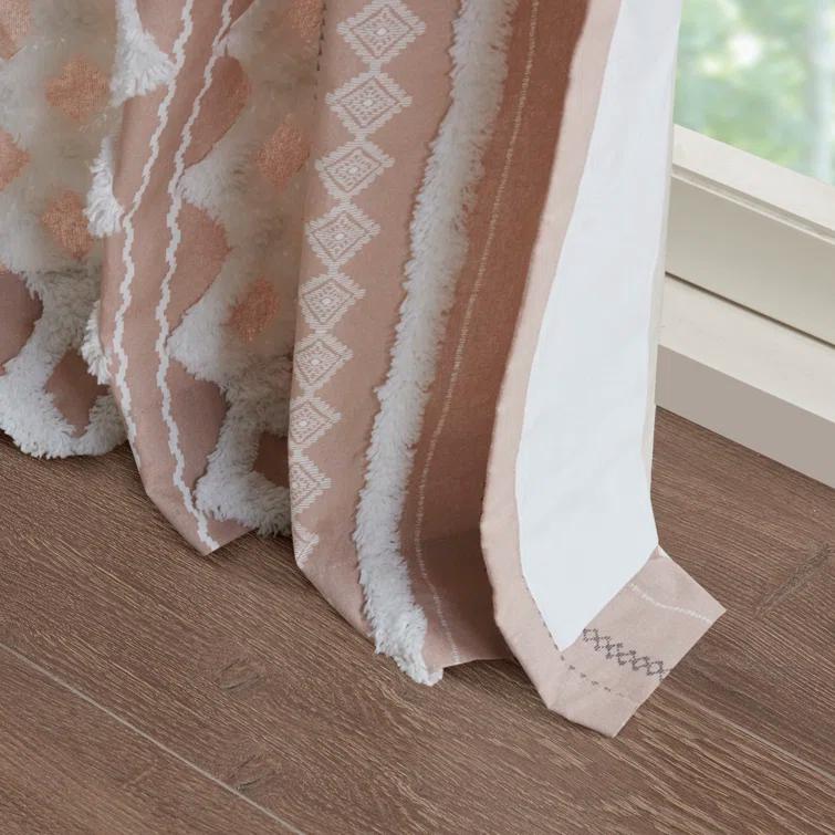 INK+IVY Imani Cotton Printed Boho Single Curtain Panel with Chenille Stripe and Lining