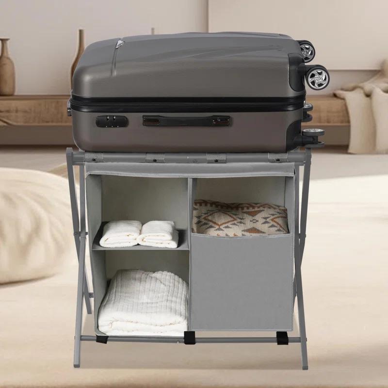 IFBECT Steel folding Luggage Rack with Laundry Bag