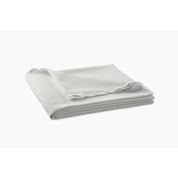King-Size Pool Blue Cotton Blend Scallop Embroidered Coverlet