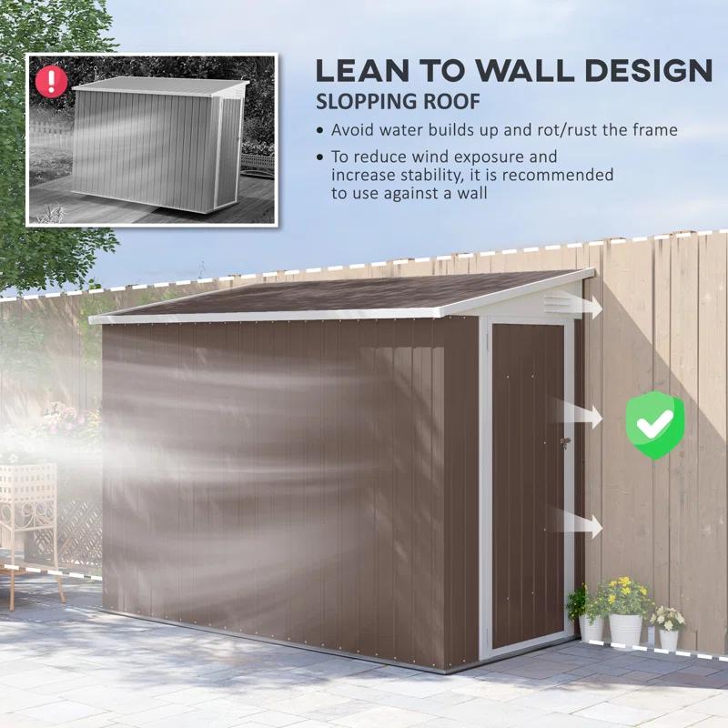 Outsunny 4' x 7.7' Metal Outdoor Storage Shed, Lean to Storage Shed, Garden Tool Storage House with Lockable Door and 2 Air Vents for Backyard, Patio, Lawn