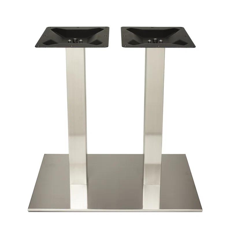 BFM Seating Elite Brushed Stainless 16x30" Rectangular Outdoor Dining Height Table Base Double Column