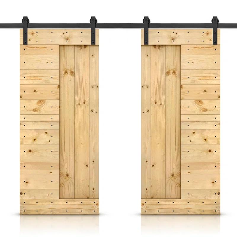 Calhome 84'' Solid Wood Paneled Painted with Installation Hardware Kit Barn Door