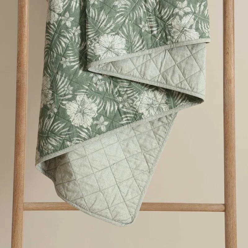 Eddie Bauer Tommy Bahama Hibiscus Jungle Cotton Reversible Green Quilt Set