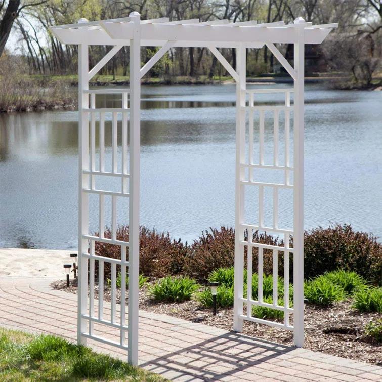 Dura-Trel Inc Dura-Trel Wellington Arbor 72" x 85" Outdoor Garden Arch Lattice Trellis, White