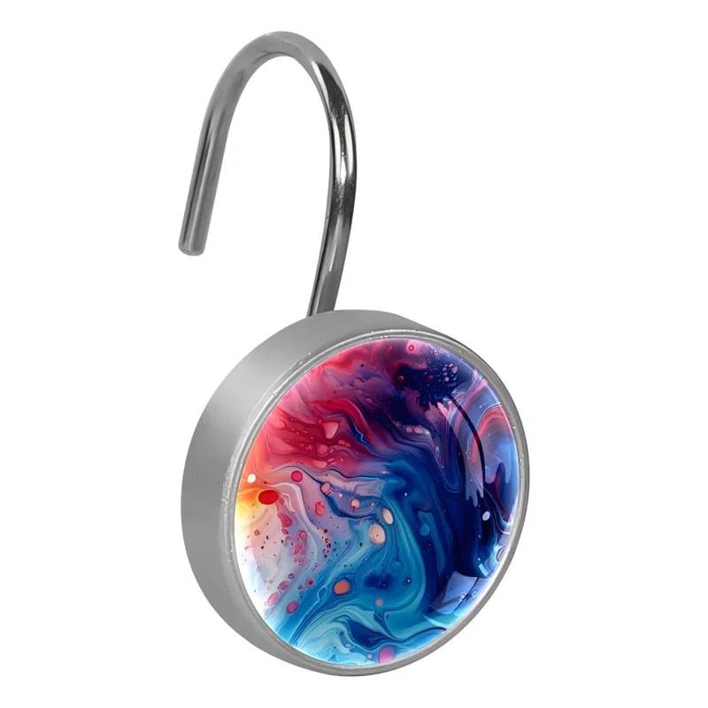 ROTSEN FURNITURE LLC. 12 Pieces Decorative Shower Curtain Hooks, Rust-Resistant Glass Finish Stainless Steel Rings