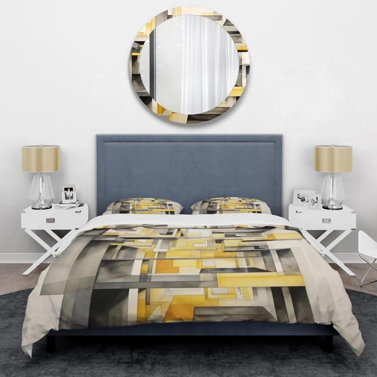 Design Art Yellow and Grey Intersecting Realities II BeddingMicrofiber / Polyester Duvet Cover Set