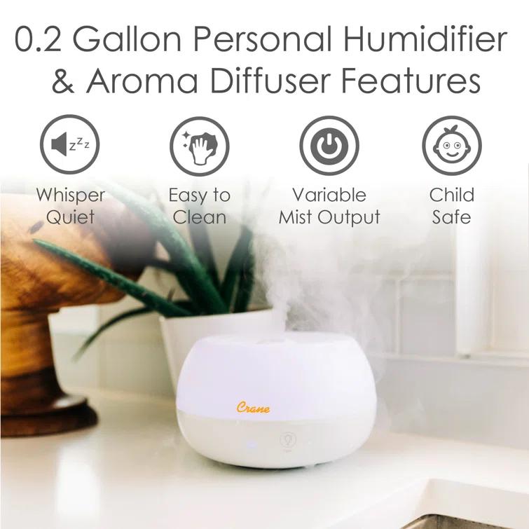 Crane USA 0.2 Gal. 2-in-1 Ultrasonic Cool Mist Humidifier & Aroma Diffuser for Small Rooms