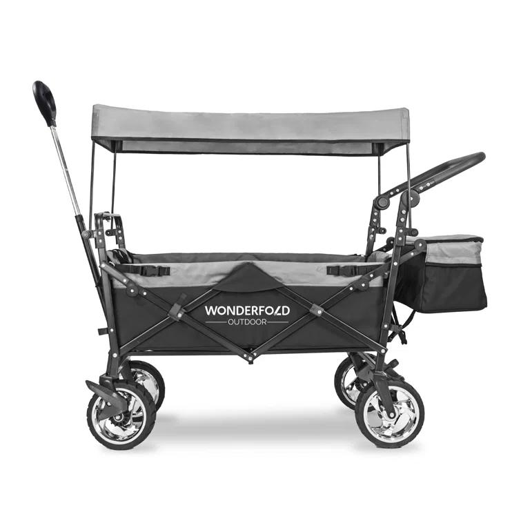 WonderFold Outdoor Wonderfold S4 Push & Pull Folding Wagon With Canopy & Brakes - Black