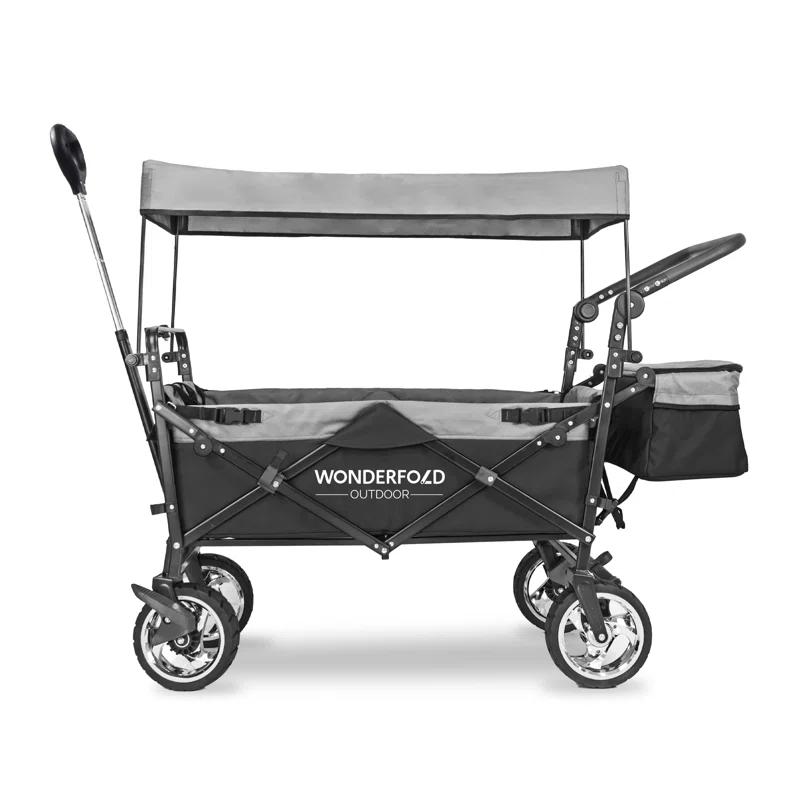WonderFold Outdoor Wonderfold S4 Push & Pull Folding Wagon With Canopy & Brakes - Black