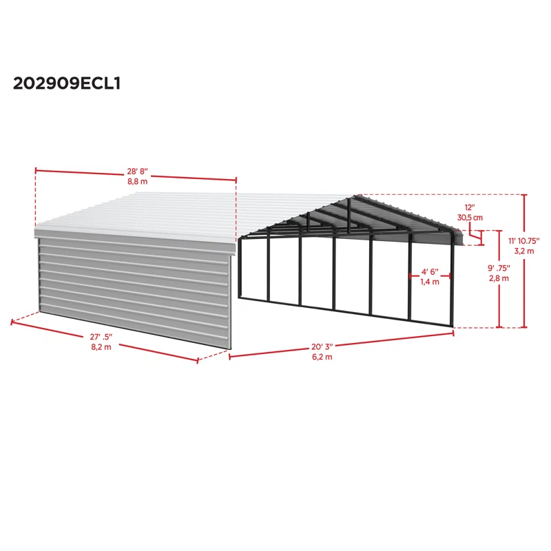 Arrow 29 x 20 ft Eggshell Carport with 1-sided Enclosure