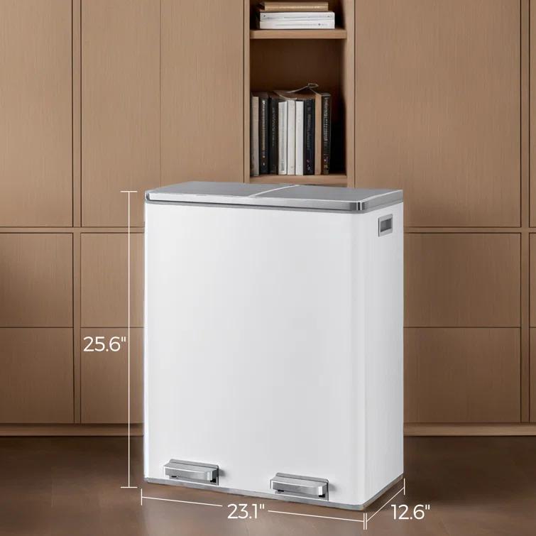 Songmics 2 x 8 Gallon Stainless Steel Multi-Compartments Trash Can with 15 trash bags