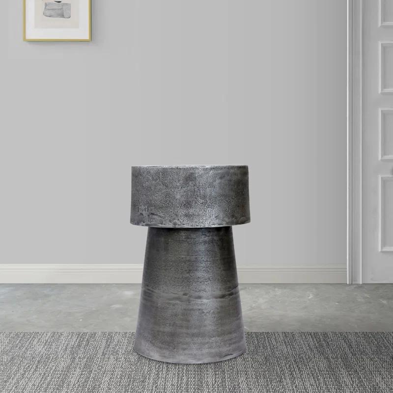 17 Stories Vintage Accent Side Table, 15.5 Inch Round, Antique Silver Cast Aluminum Drum Base