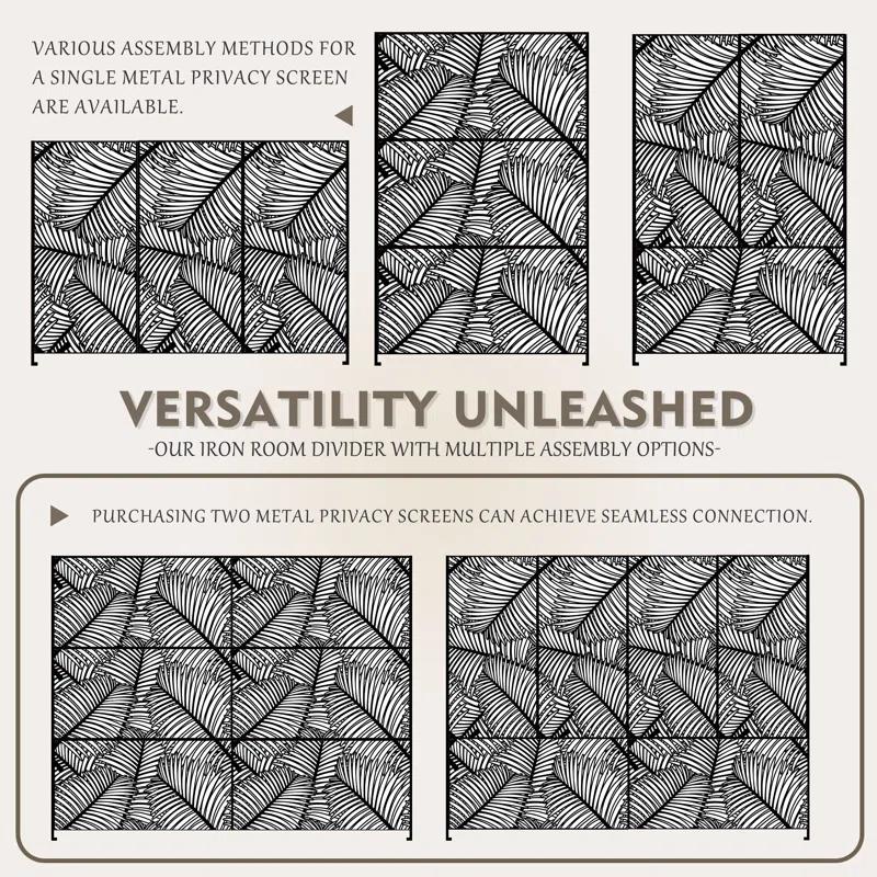 Kozyard Kozyard Metal Privacy Screen Decorative Outdoor Divider With Stand Panels (Black Palm Leaf)