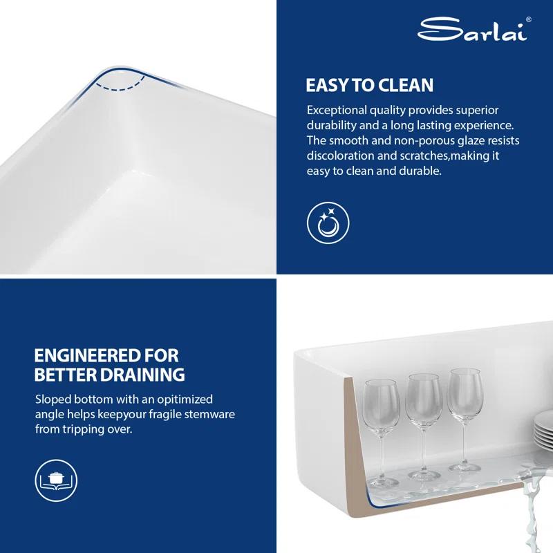 Sarlai 32'' L x 19" W White Ceramic 50/50 Double Basin Drop-In/Undermount Kitchen Sink with Sink Grids S-CSU3219-55