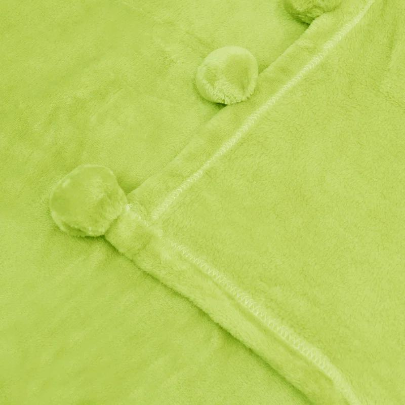 Home Soft Things Flannel Fleece Pom Pom Blanket