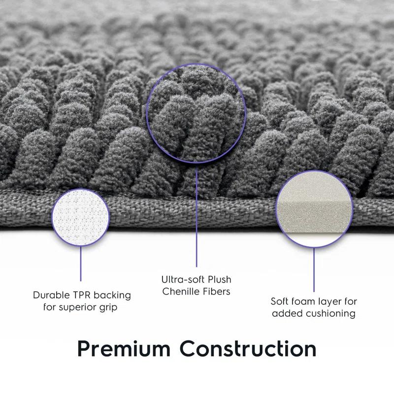 Latitude Run® Bathroom Rugs, Extra-Thick Memory Foam Bath Mat, Ultra-Soft Chenille Microfiber, Highly Absorbent, Machine Washable, Shaggy Bath Mats For Bathroom, Circular Cutout (21X32 + 20X22, 2Pcs) Grey