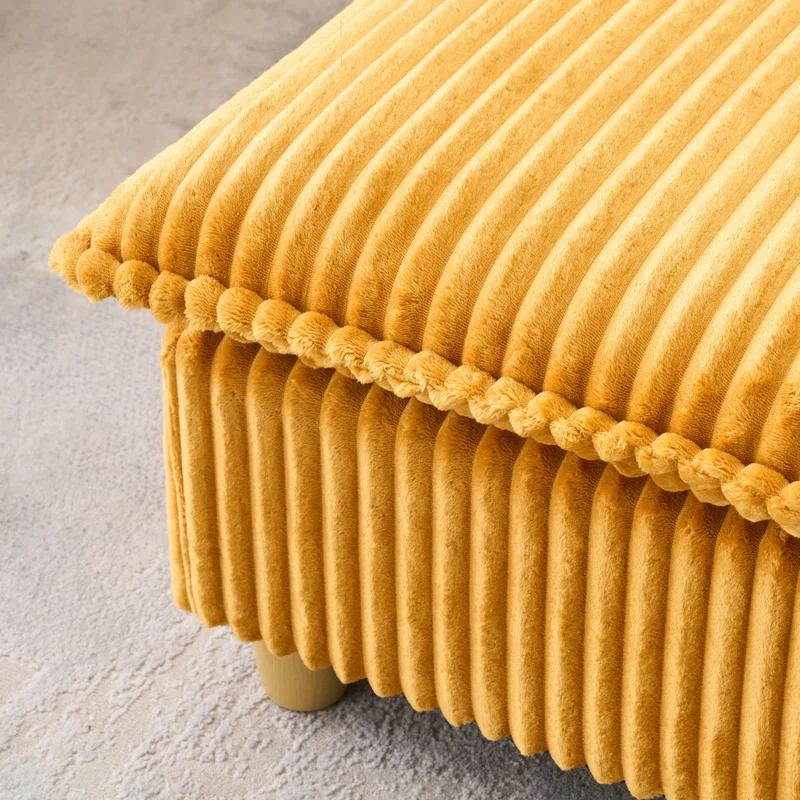 Everly Quinn This single-seat corduroy sofa comes with an ottoman and throw pillows