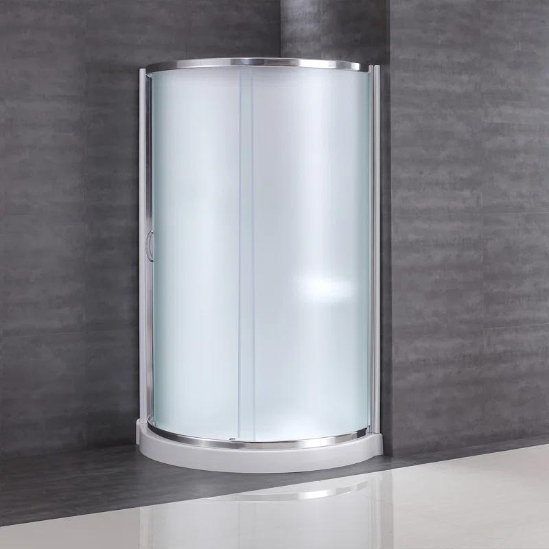 OVE Decors Breeze 40 in. Framed Round Shower Kit w/ Frosted Glass, Base, Wall in Chrome Finish