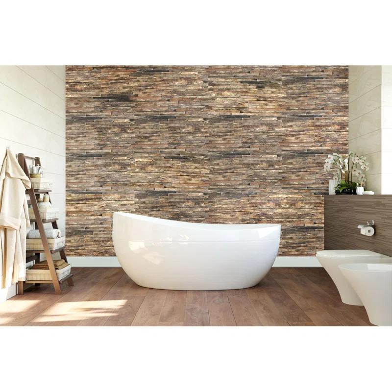 23 3/4"W x 11 7/8"H x 3/4"P Stacked Boat Wood Mosaic Wall Tile, Natural Finish