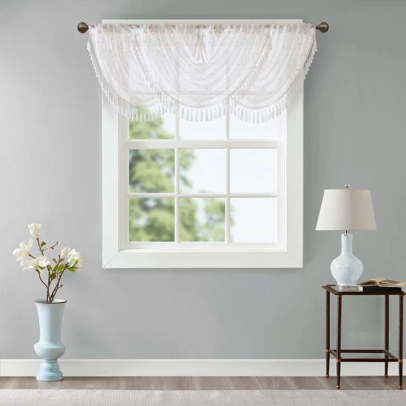 Madison Park Irina Diamond Sheer Embroidered Waterfall Valance