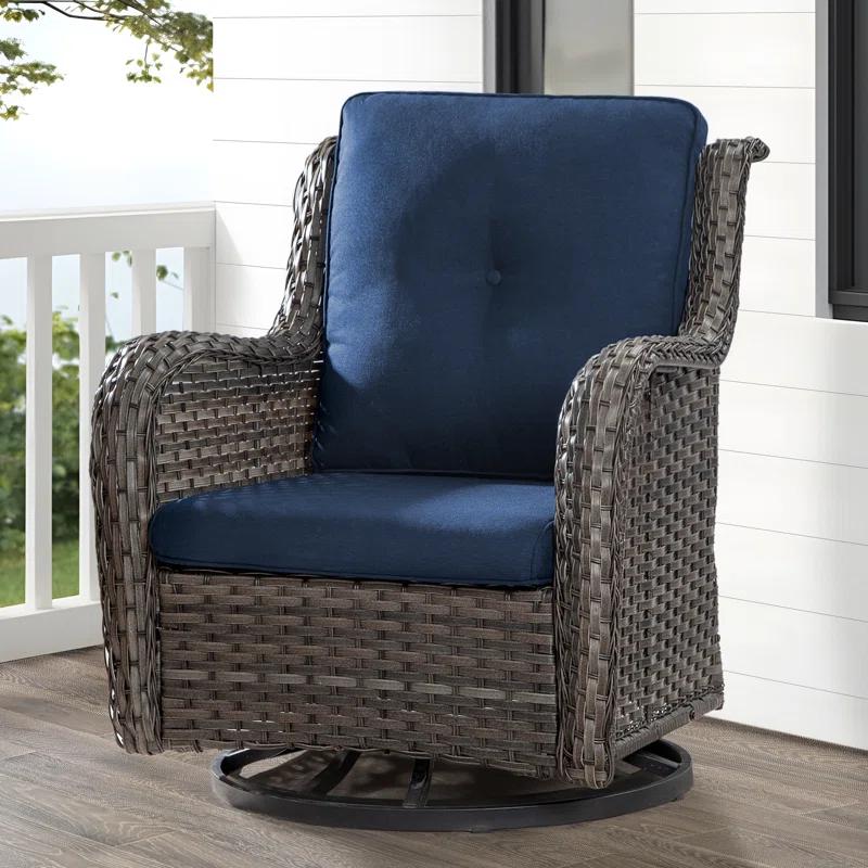 Swivel Wicker Patio Chair with Cushions (Set of 2)
