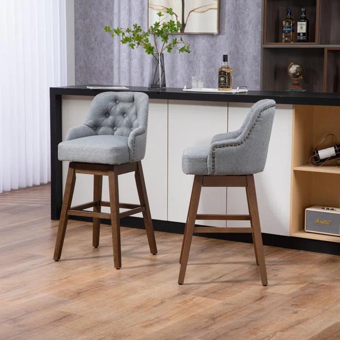 George Oliver Bar Stools Set of 2 Counter Height Chairs with Footrest for Kitchen, Dining Room And 360 Degree Solid Wood Legs Swivel Bar Stools Set of 2(Linen)