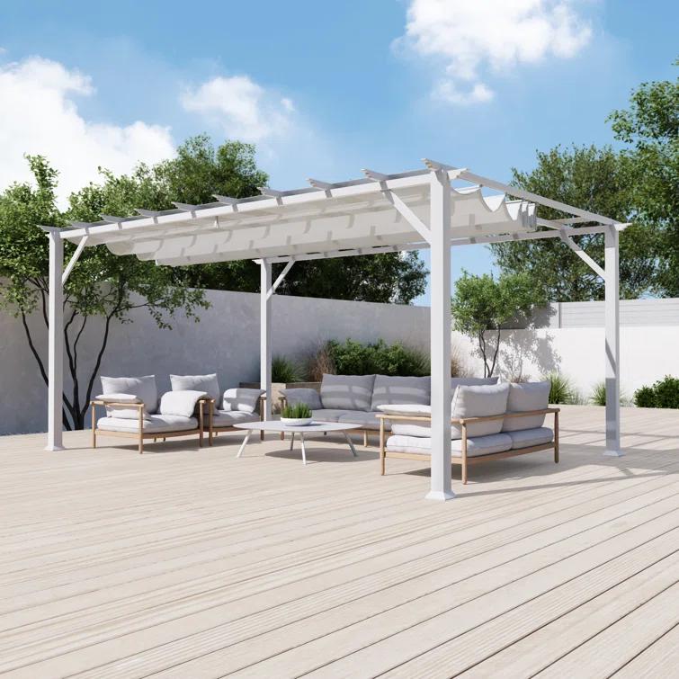 Paragon-Outdoor Florence 11 Ft. W x 16 Ft. D Aluminum Pergola in White Powder-Coated Finish with Adjustable Canopy