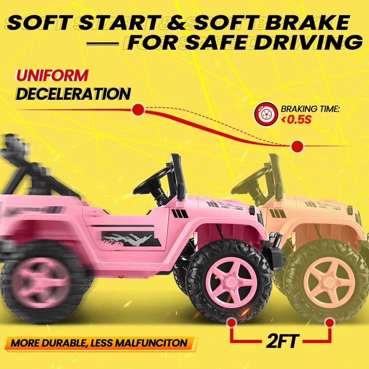 Ancheer 24V 4WD//2WD Ride On Jeep Truck,2 Seater Kids UTV With 4X200w Powerful Engine,Remote Control,Bluetooth,20 Wide Seat,Vehicles for Kids Toddlers