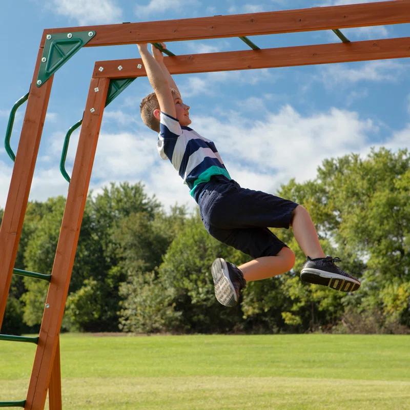 Backyard Discovery Backyard Discovery Skyfort II Cedar Wood Swing Set with Wave Slide, Clubhouse, Crow's Nest, and Monkey Bars