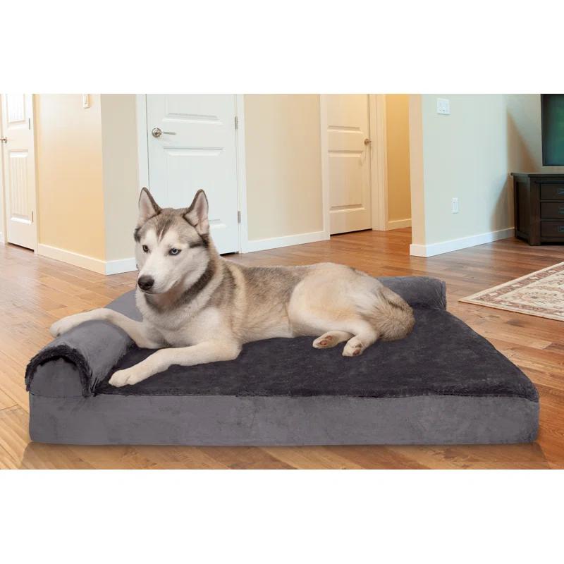 FurHaven Plush & Velvet Deluxe L-Chaise Orthopedic Pet Bed