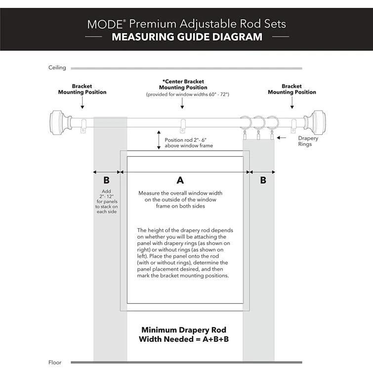MODE Mode Premium Collection 1 in Diameter Curtain Rod Set with Round Cut Crystal Finials and Steel Wall Mounted Adjustable Rod