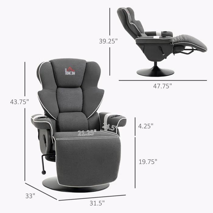 HomCom Faux Leather Manual Swivel Ergonomic Recliner | Wayfair