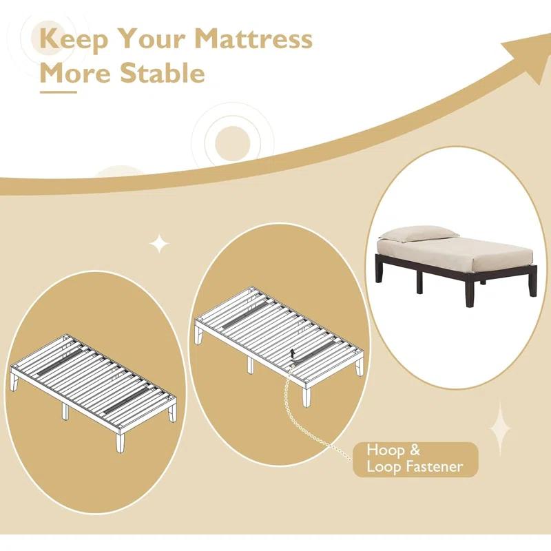 Blooming Espresso Twin Size Solid Wood Platform Bed Frame, 14-Inch Height With Slat Support