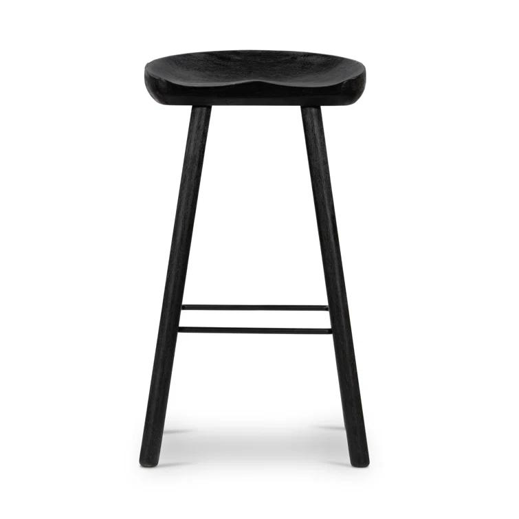 Contemporary Matte Black Solid Wood & Iron Bar Stool