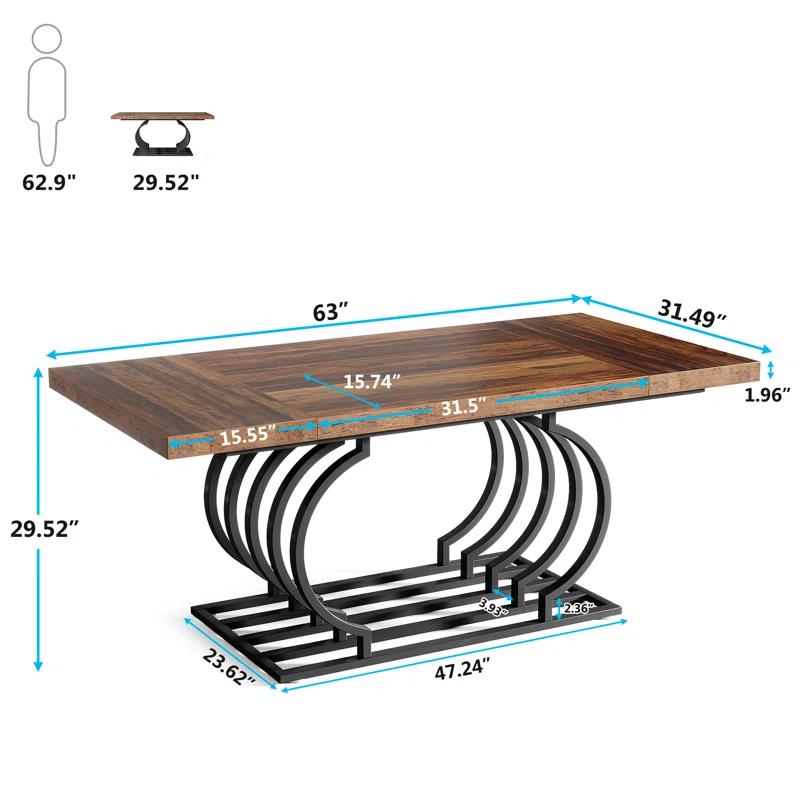 Everly Quinn Hausner 63" Dining Table, Faux Marble Top
