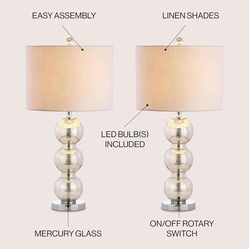 Rosdorf Park Led Table Lamps Set Of 2 - Contemporary Triple Glass Sphere Design, Mercury Silver/Chrome Finish
