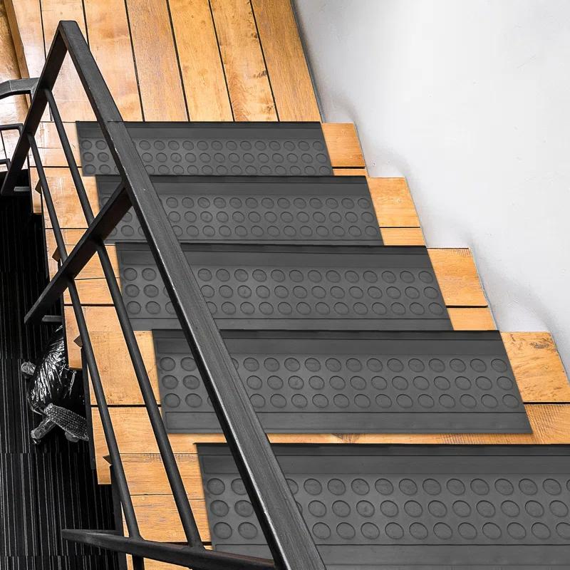 Ottomanson Waterproof, Low Profile Non-Slip Indoor/Outdoor Black Rubber Stair Treads, 10 in. x 25.5 in. & Reviews | Wayfair