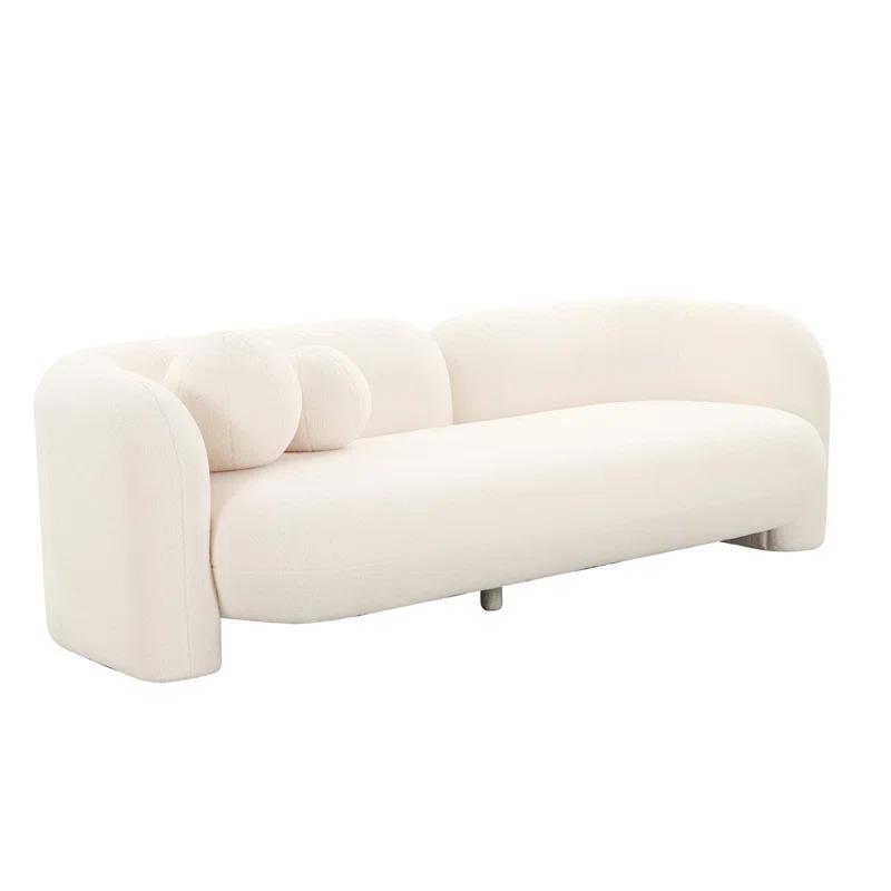 91'' Cream Faux Fur Upholstered Sofa with Pine Frame