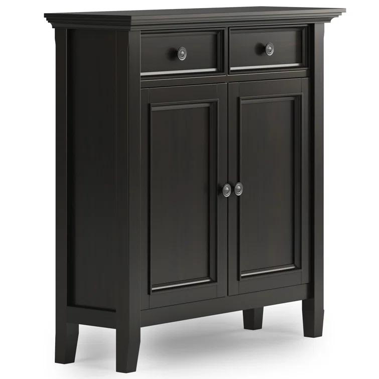 Simpli Home Amherst 36"W Solid Wood 2-Shelf Entryway Storage Cabinet with 2 Drawers and Adjustable Shelves