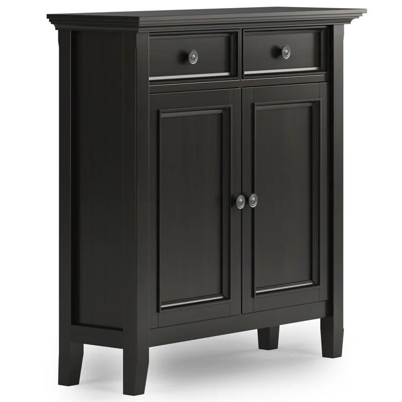 Simpli Home Amherst 36"W Solid Wood 2-Shelf Entryway Storage Cabinet with 2 Drawers and Adjustable Shelves