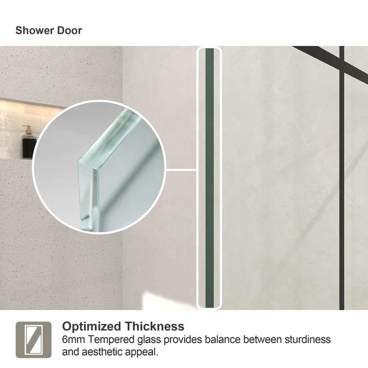 Hermitage Bath Hilma 34 In. W X 72 In. H Fixed Framed Shower Door In Matte Black Finish With Patterned Glass 1010A-HBMB