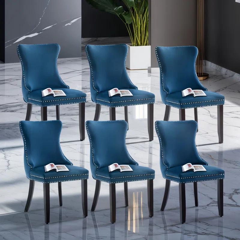 Velvet Upholstered Wing Back Dining Chair (Set of 6)