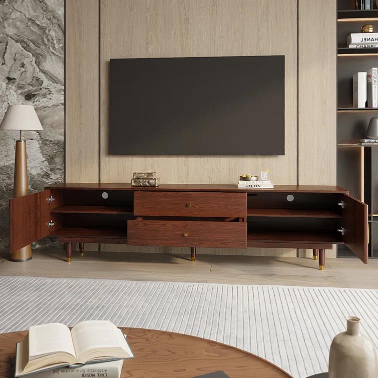 Loon Peak® Mid-Century Modern TV Stand for 60+ Inch TVs, Walnut TV Console with 2 Storage Cabinets and 2 Drawers, Entertainment Center