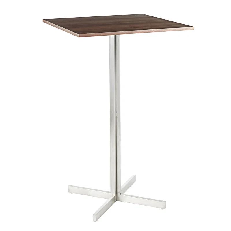 Fuji Contemporary Square Bar Table In Stainless Steel With Wood Top By Lumisource