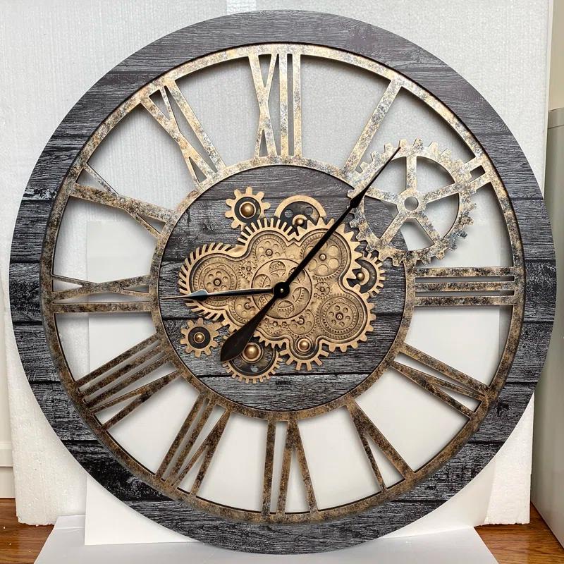 The Gears Clock Wall Clock 36" Round Oversized for Living Room decor with Real Moving Gears America Collection