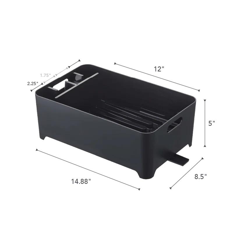 Yamazaki Home Tower Yamazaki Home Dish Drying Rack with Drainage Spout, 1.25 gallon, Utensil Holder, Handles