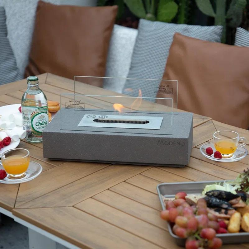 Envelor Stone Bio-Ethanol Outdoor Tabletop Fireplace with Flame Guard
