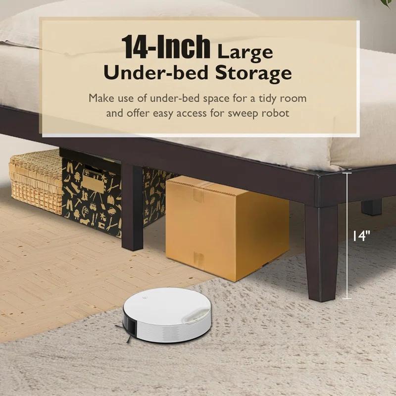 Blooming Espresso Twin Size Solid Wood Platform Bed Frame, 14-Inch Height With Slat Support