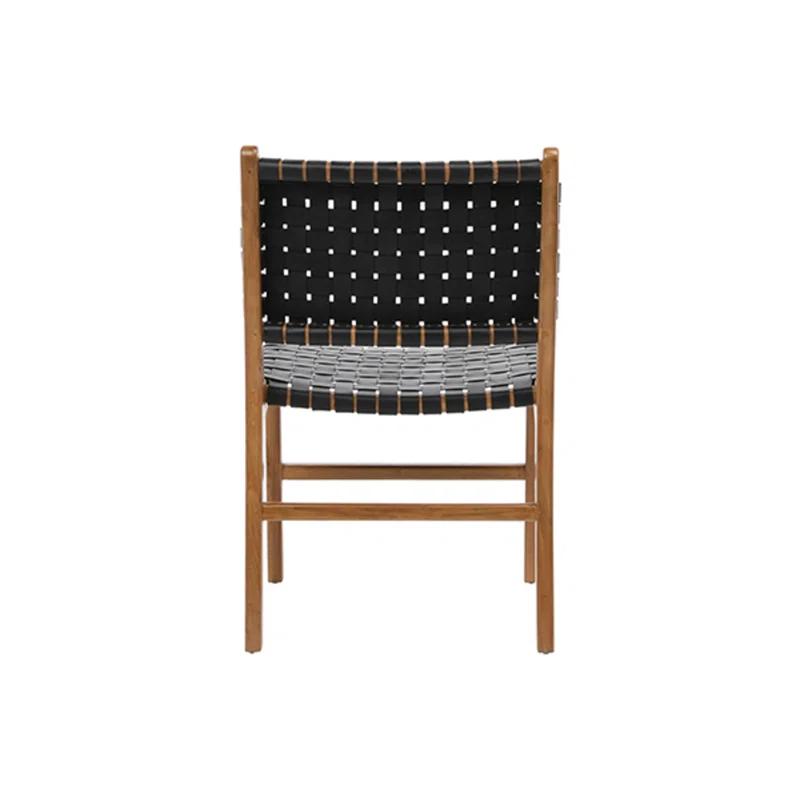Valeria Top Grain Woven Leather with Teak Frame Dining Side Chair